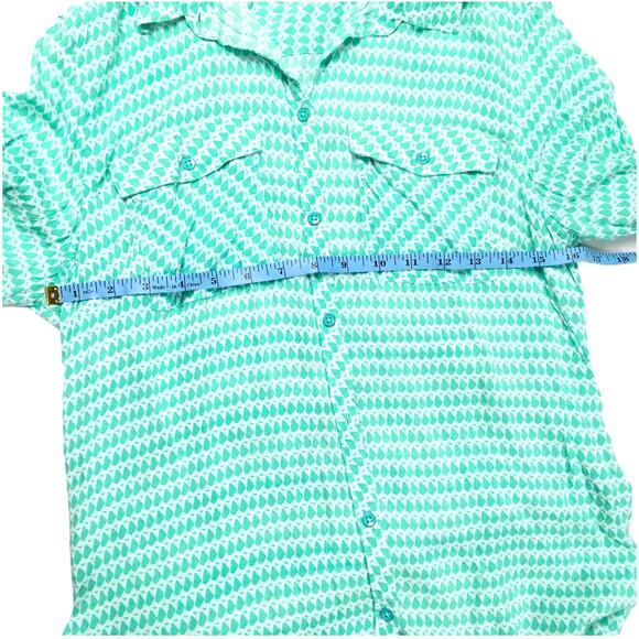 Eddie Bauer‎ Shirt Button Front Shaped Fit Green White Print Women's Medium - Picture 4 of 12